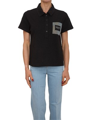 Polo Liu Jo donna in cotone nero con tasca strass in DONNA