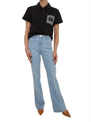 Polo Liu Jo donna in cotone nero con tasca strass in DONNA