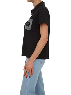 Polo Liu Jo donna in cotone nero con tasca strass in DONNA