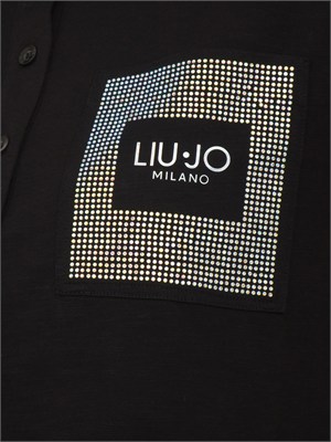 Polo Liu Jo donna in cotone nero con tasca strass in DONNA