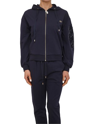 Felpa Liu Jo donna in cotone blu ricami floreali in DONNA