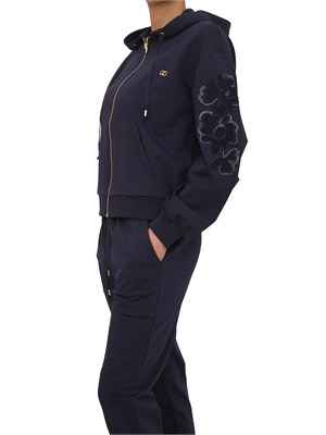 Felpa Liu Jo donna in cotone blu ricami floreali in DONNA