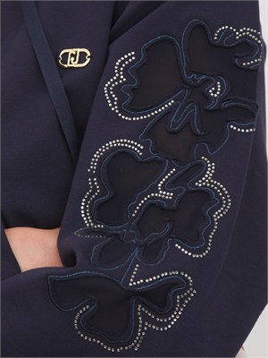 Felpa Liu Jo donna in cotone blu ricami floreali in DONNA