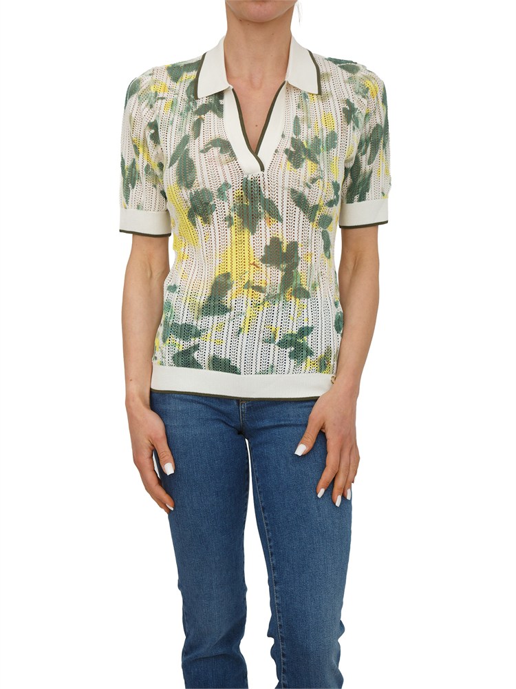 Polo Liu Jo donna in maglia punzonata verde stampa fiori