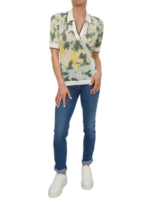 Polo Liu Jo donna in maglia punzonata verde stampa fiori in DONNA