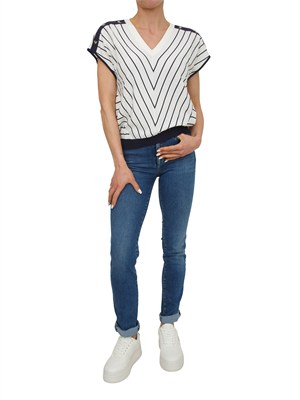 Maglia Liu Jo donna in viscosa panna a righe blu in DONNA
