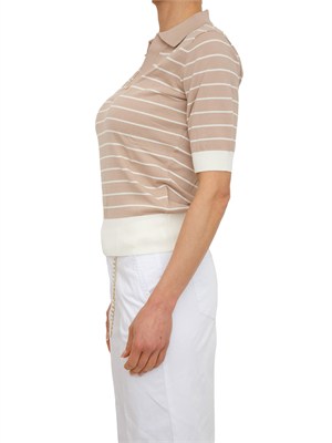 Maglia polo Liu Jo donna in misto viscosa beige a righe in DONNA