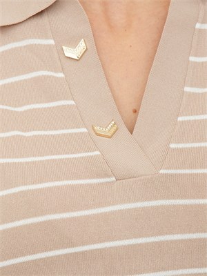 Maglia polo Liu Jo donna in misto viscosa beige a righe in DONNA