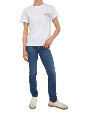 T-shirt Liu Jo donna in cotone bianco tasca gioiello in DONNA