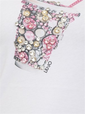 T-shirt Liu Jo donna in cotone bianco e strass gioiello in DONNA