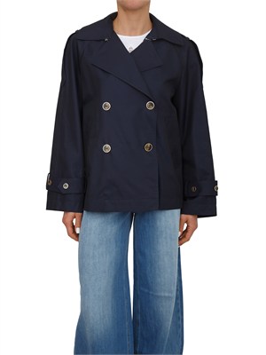 Caban doppiopetto Twinset in gabardina di cotone blu in DONNA