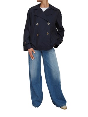 Caban doppiopetto Twinset in gabardina di cotone blu in DONNA