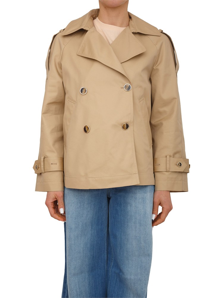 Caban doppiopetto Twinset in gabardina di cotone beige