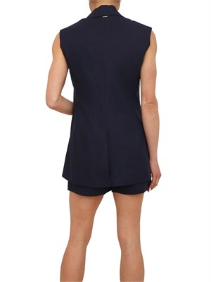 Gilet Twinset in misto lino e viscosa blu con ricamo in DONNA