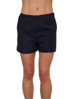 Shorts Twinset in lino e viscosa blu con ricamo in DONNA