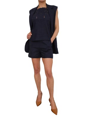 Shorts Twinset in lino e viscosa blu con ricamo in DONNA