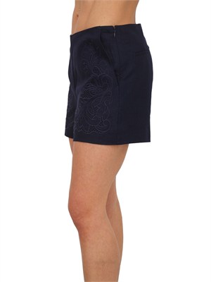 Shorts Twinset in lino e viscosa blu con ricamo in DONNA