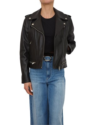 Giubbino in pelle nero Twinset modello chiodo in DONNA