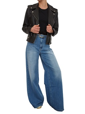 Giubbino in pelle nero Twinset modello chiodo in DONNA
