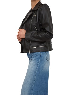 Giubbino in pelle nero Twinset modello chiodo in DONNA