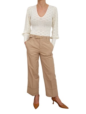 Pantaloni Twinset in cotone beige con cintura in DONNA