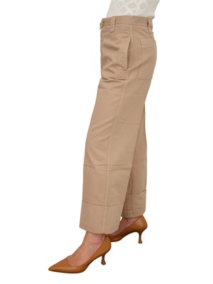 Pantaloni Twinset in cotone beige con cintura in DONNA