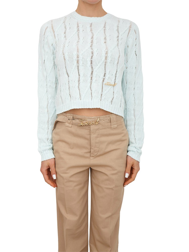 Maglia Twinset in misto cotone trecce traforate acquamarina