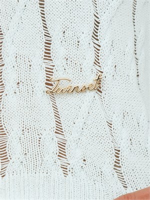 Maglia Twinset in misto cotone trecce traforate acquamarina in DONNA