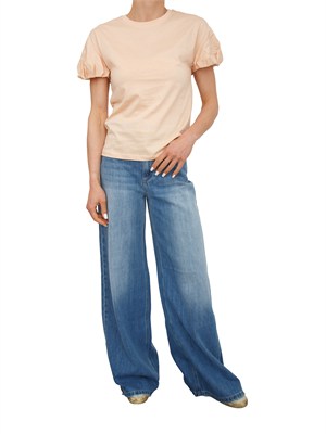 T-shirt Twinset in puro cotone rosa maniche palloncino in DONNA