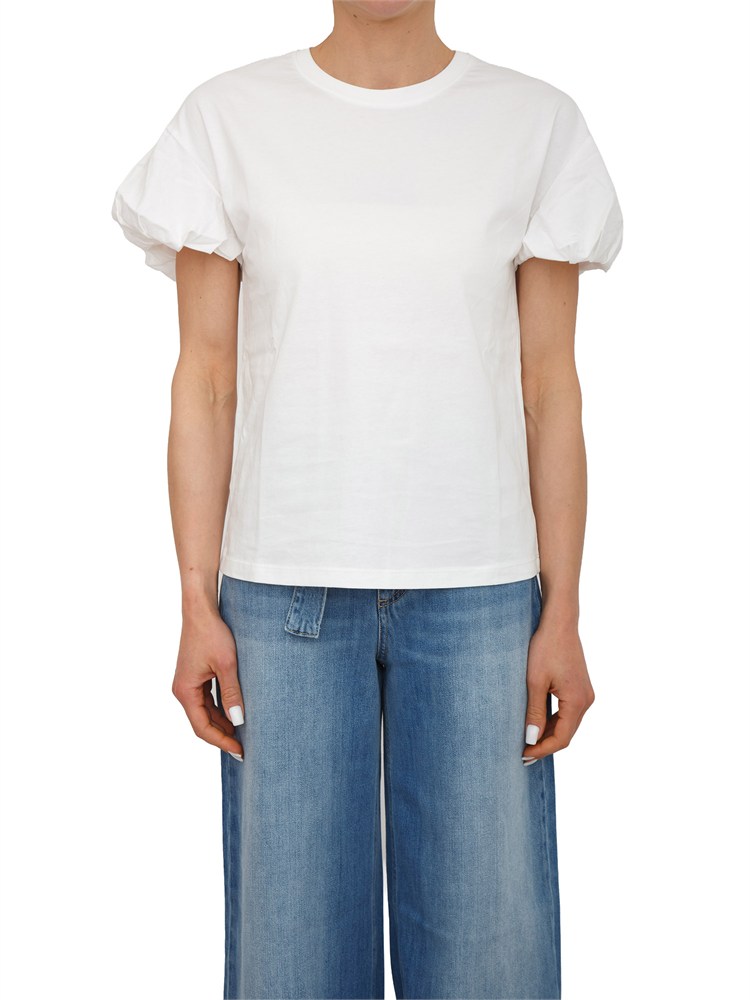 T-shirt Twinset in puro cotone bianco maniche palloncino