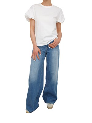 T-shirt Twinset in puro cotone bianco maniche palloncino in DONNA