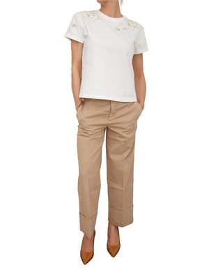 T-shirt Twinset in cotone bianco con fiori e cristalli in DONNA