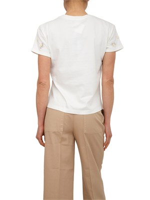 T-shirt Twinset in cotone bianco con fiori e cristalli in DONNA