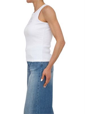 Canotta Twinset in cotone a costine bianco e intarsio mandala in DONNA