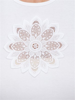 Canotta Twinset in cotone a costine bianco e intarsio mandala in DONNA