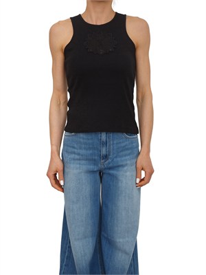 Canotta Twinset in cotone a costine nero e intarsio mandala in DONNA