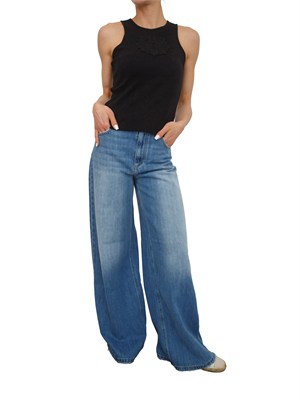Canotta Twinset in cotone a costine nero e intarsio mandala in DONNA