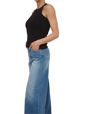 Canotta Twinset in cotone a costine nero e intarsio mandala in DONNA