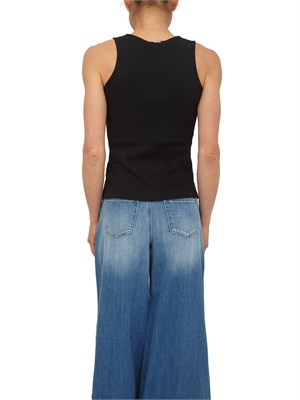 Canotta Twinset in cotone a costine nero e intarsio mandala in DONNA