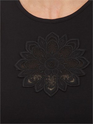 Canotta Twinset in cotone a costine nero e intarsio mandala in DONNA