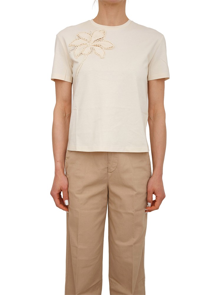 T-shirt Twinset in cotone avorio ricamo fiore