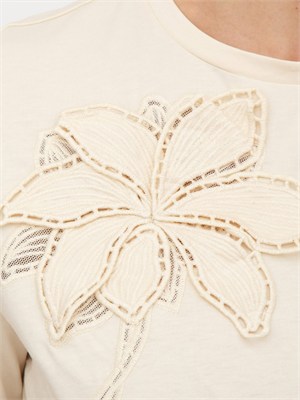 T-shirt Twinset in cotone avorio ricamo fiore in DONNA