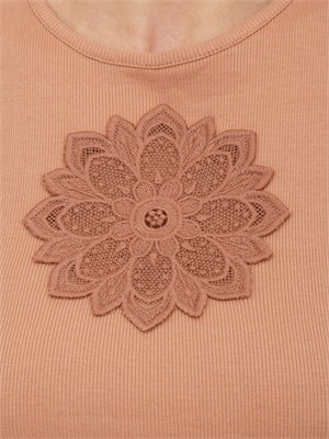 Canotta Twinset in cotone a costine rosa antico e intarsio mandala in DONNA