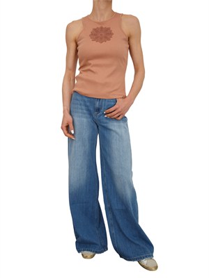 Canotta Twinset in cotone a costine rosa antico e intarsio mandala in DONNA