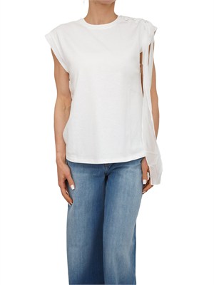 T-shirt Twinset in cotone bianca con fiocco spalla in DONNA