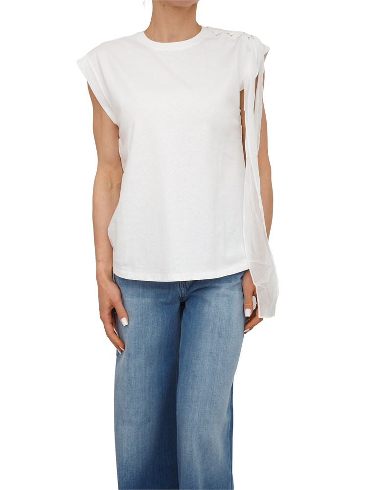 T-shirt Twinset in cotone bianca con fiocco spalla