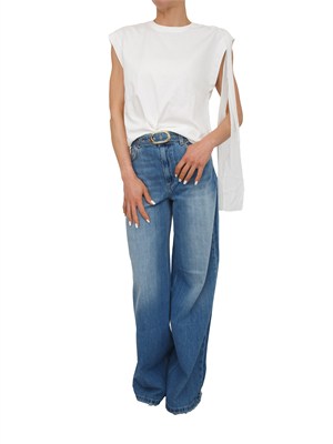 T-shirt Twinset in cotone bianca con fiocco spalla in DONNA