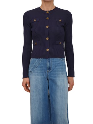 Cardigan Twinset in misto viscosa blu bottoni logati in DONNA