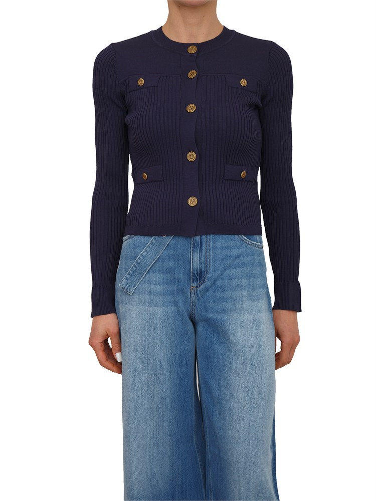 Cardigan Twinset in misto viscosa blu bottoni logati