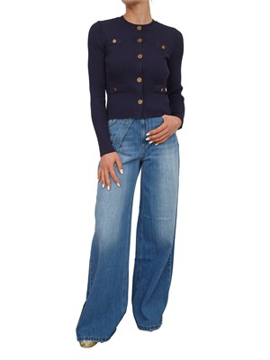 Cardigan Twinset in misto viscosa blu bottoni logati in DONNA